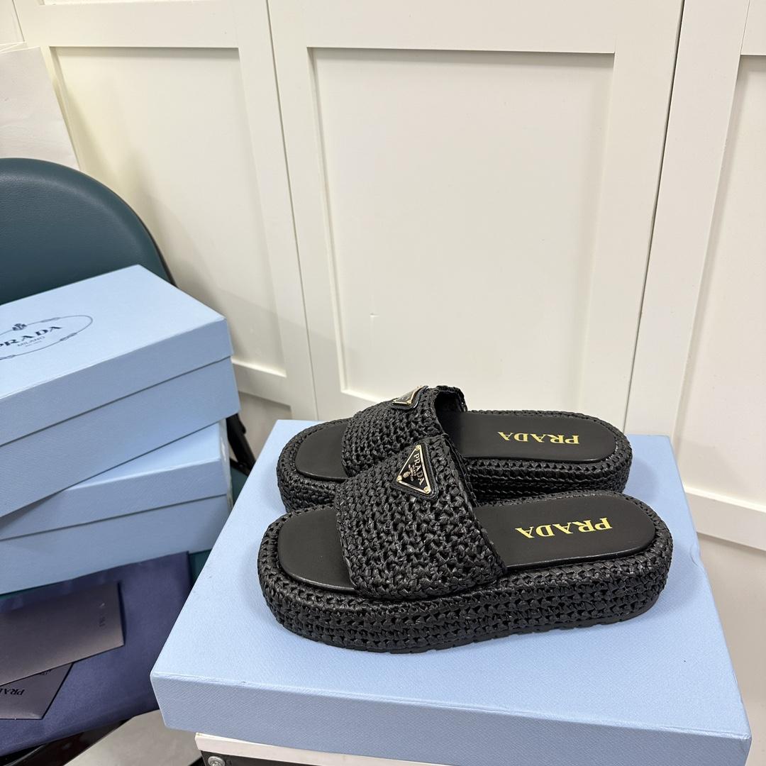 Prada Crochet Flatform Slides - PerfectKickZ