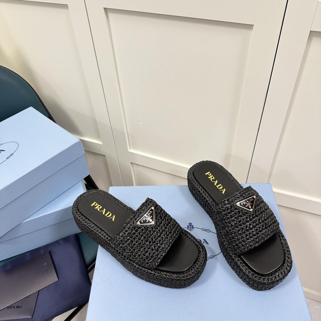Prada Crochet Flatform Slides - PerfectKickZ