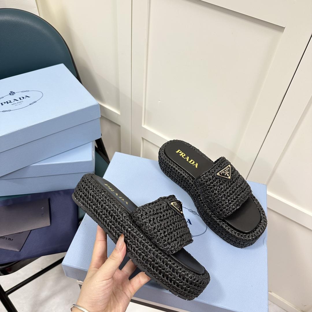 Prada Crochet Flatform Slides - PerfectKickZ