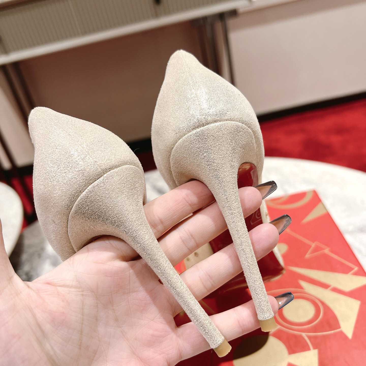 Christian Louboutin Follies Strass 85 mm Pumps - Irridescent Suede Calf, Net And Strass - Light Silk - PerfectKickZ
