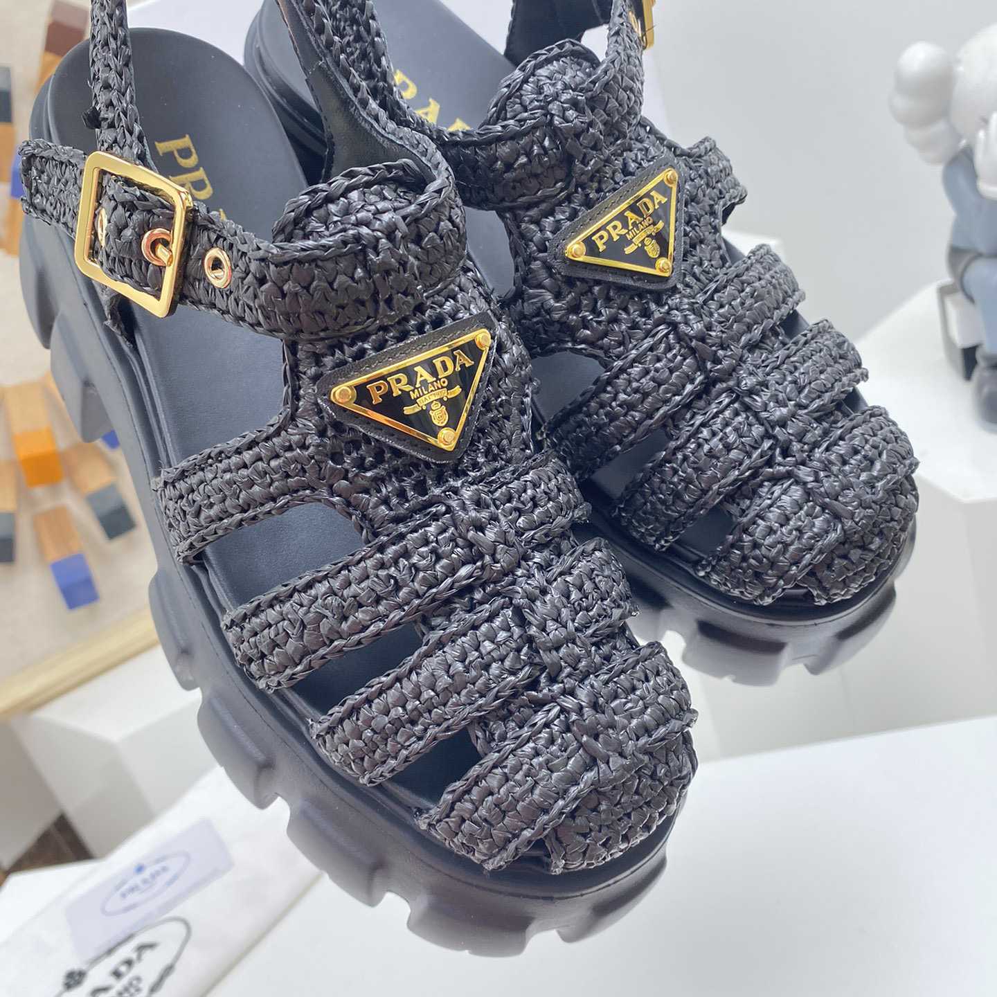 Prada Monolith Crochet Cage Sandals - PerfectKickZ