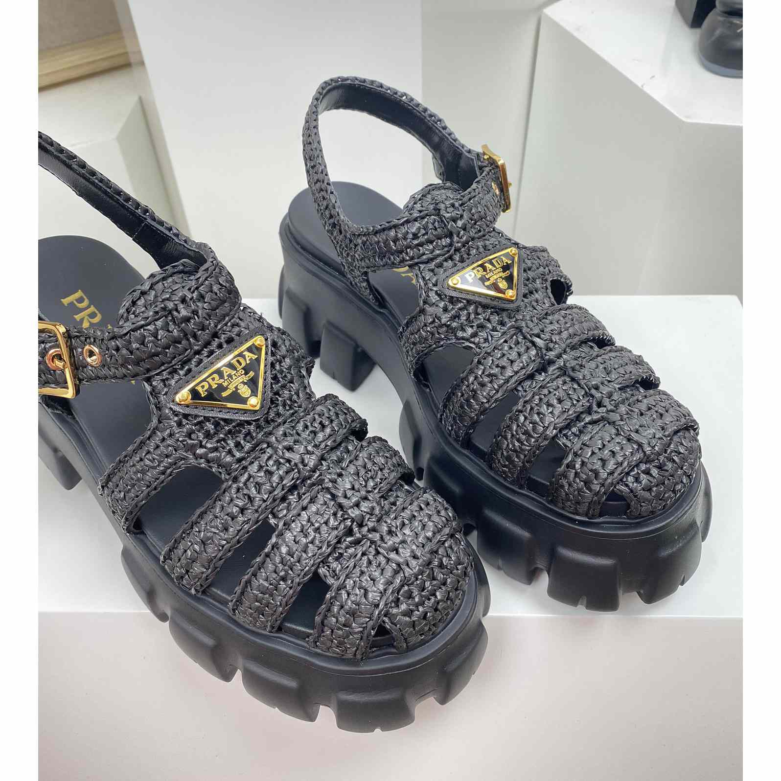 Prada Monolith Crochet Cage Sandals - PerfectKickZ