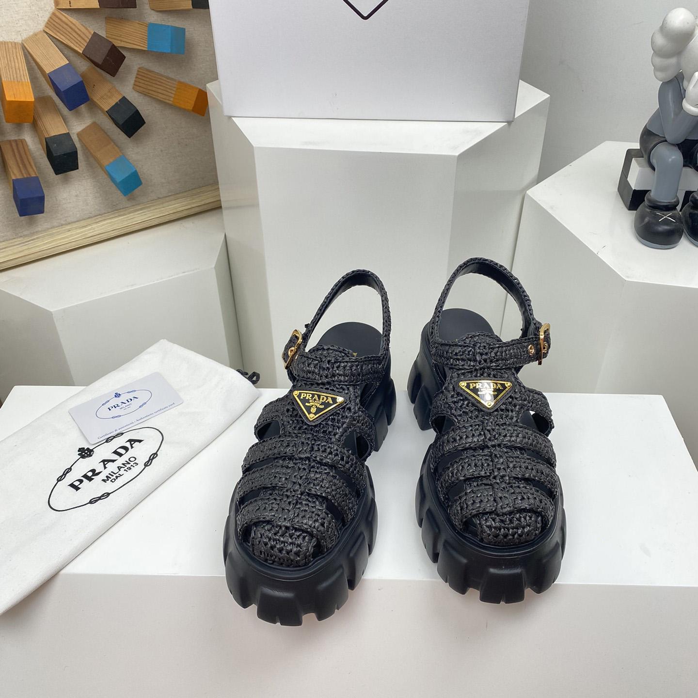 Prada Monolith Crochet Cage Sandals - PerfectKickZ