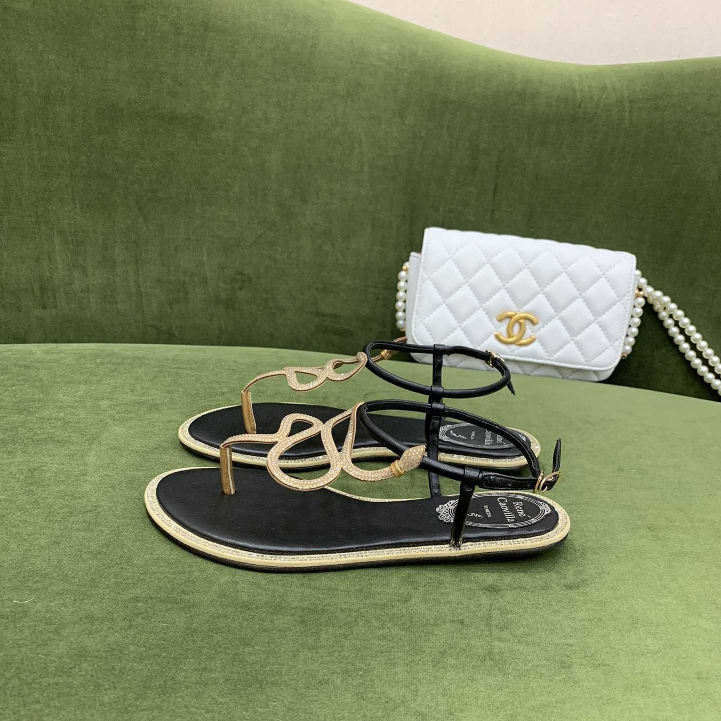 Rene Caovilla Snake Crystal Embellished Flat Sandals - PerfectKickZ