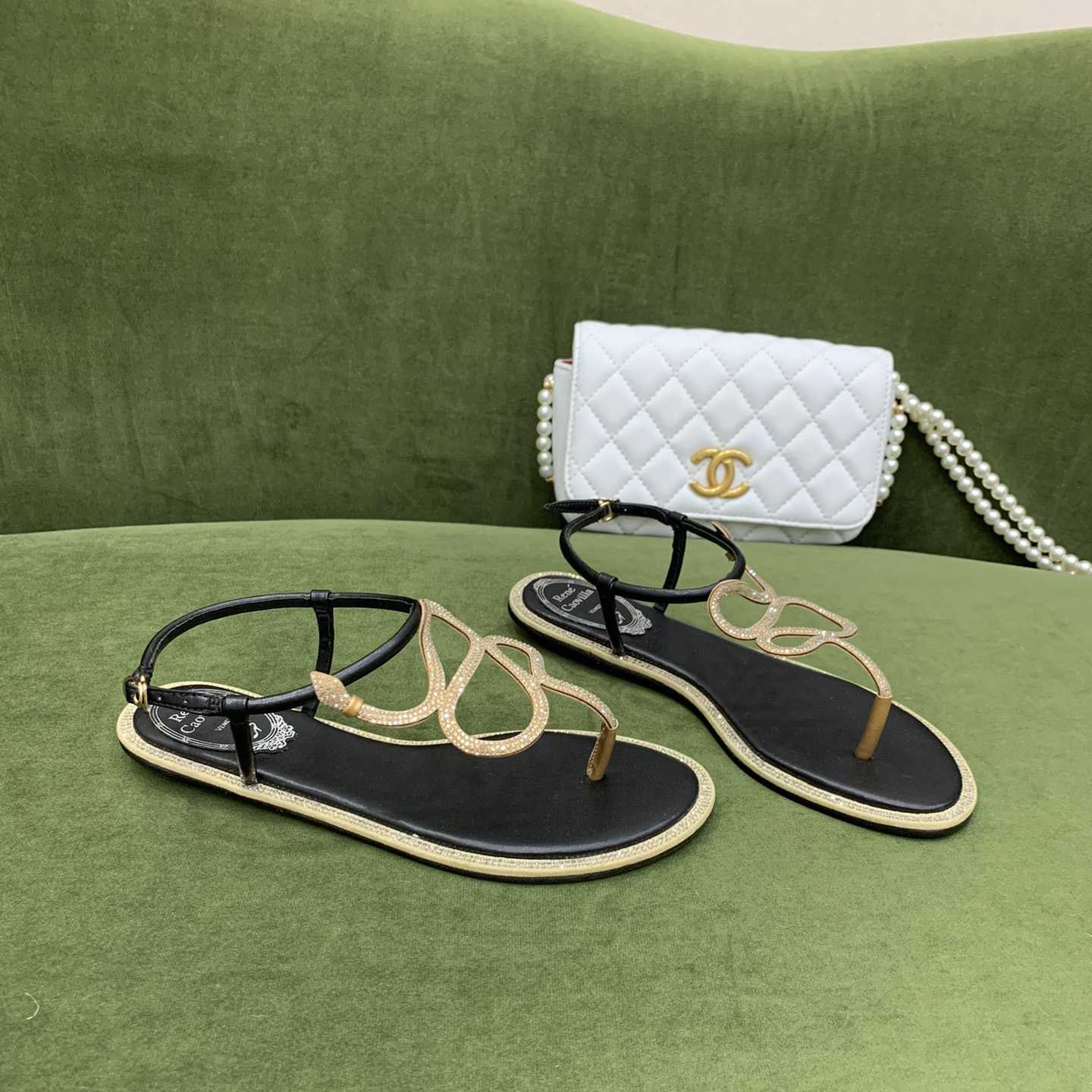 Rene Caovilla Snake Crystal Embellished Flat Sandals - PerfectKickZ