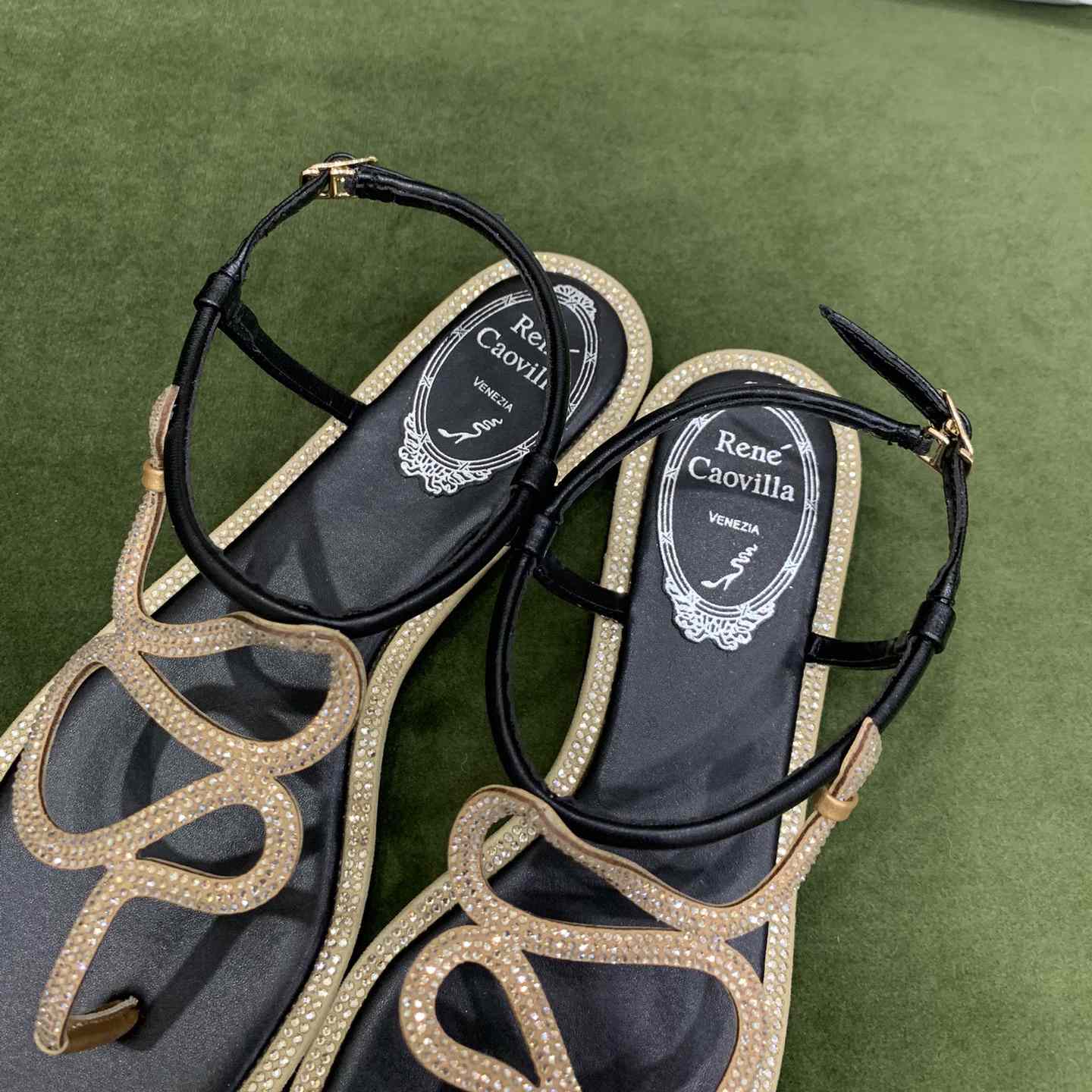 Rene Caovilla Snake Crystal Embellished Flat Sandals - PerfectKickZ