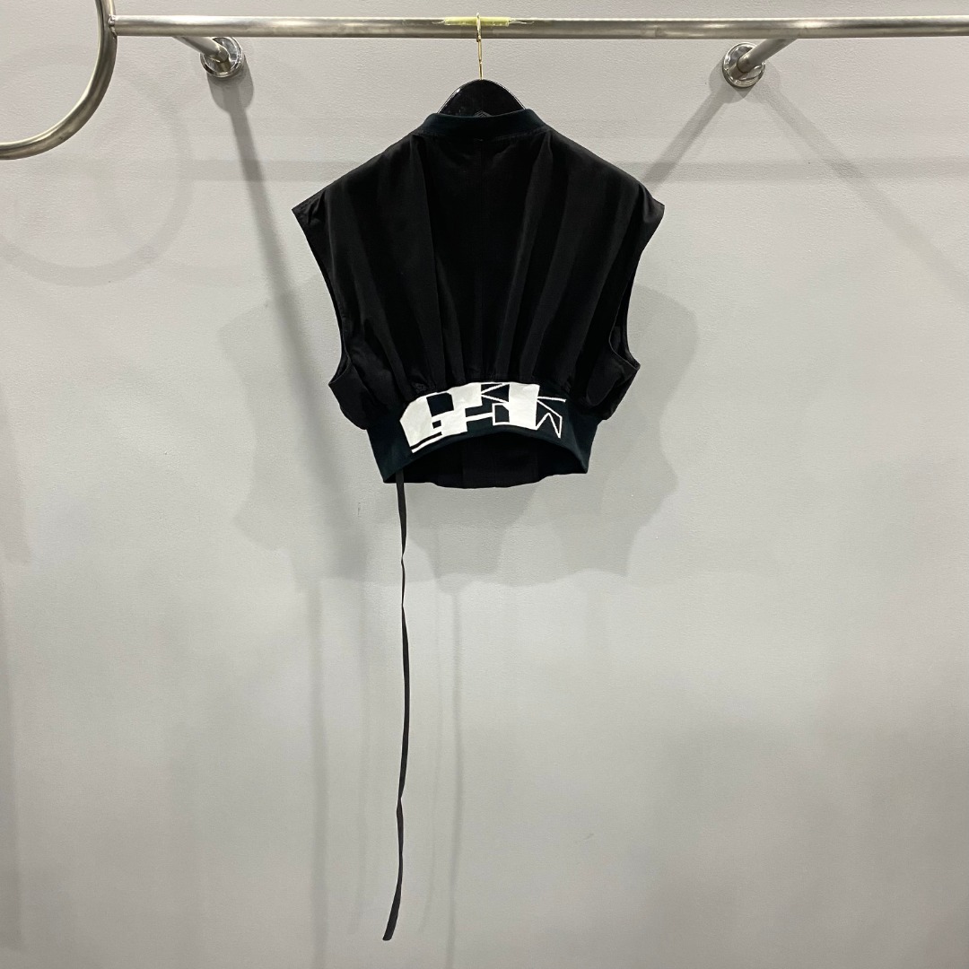 Rick Owens Drkshdw Black Sleeveless Cropped Bomber Jacket - PerfectKickZ