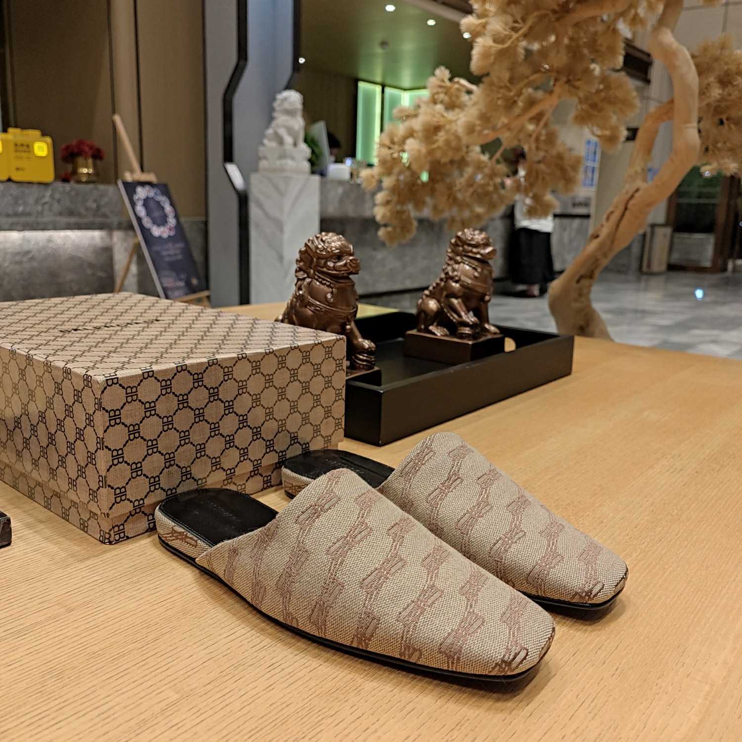 Balenciaga Women's Cosy Mule BB Monogram In Beige  - PerfectKickZ