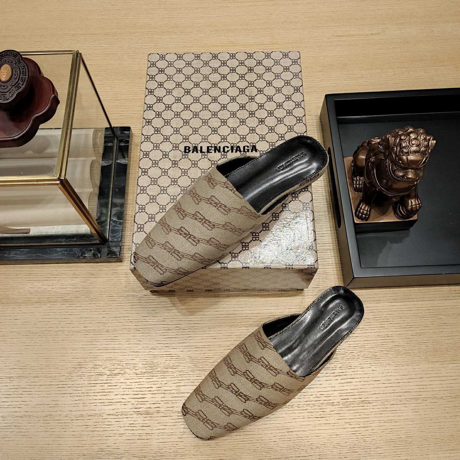 Balenciaga Women's Cosy Mule BB Monogram In Beige  - PerfectKickZ