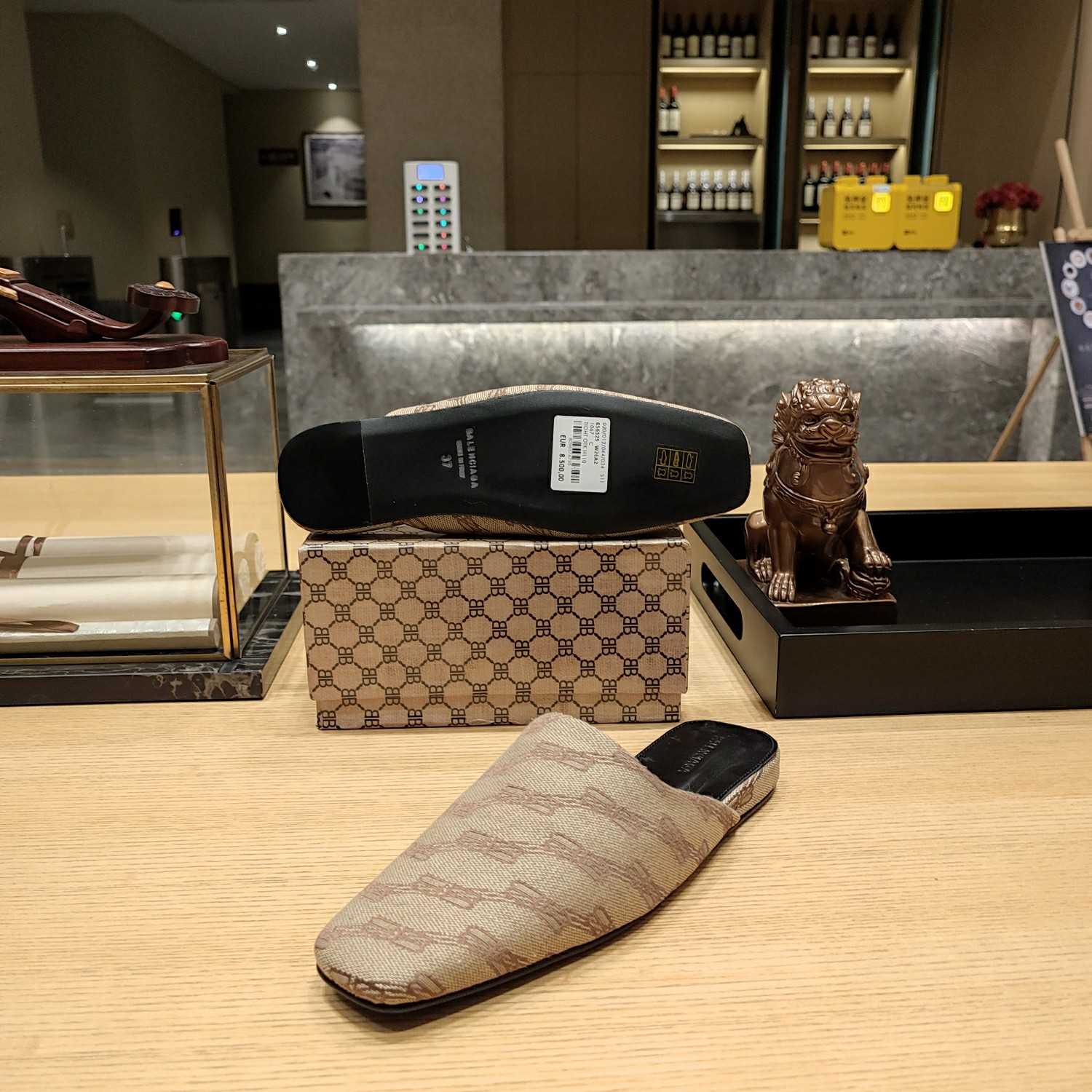 Balenciaga Women's Cosy Mule BB Monogram In Beige  - PerfectKickZ