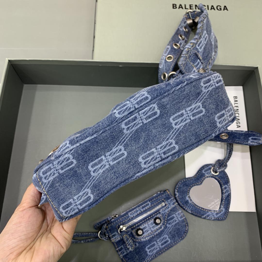 Balenciaga Le Cagole XS Shoulder Bag BB Monogram Bleached Denim In Blue   (26-12-6cm) - PerfectKickZ