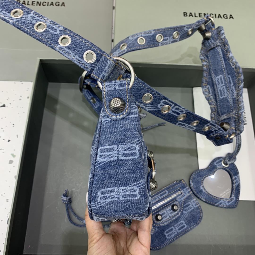 Balenciaga Le Cagole XS Shoulder Bag BB Monogram Bleached Denim In Blue   (26-12-6cm) - PerfectKickZ
