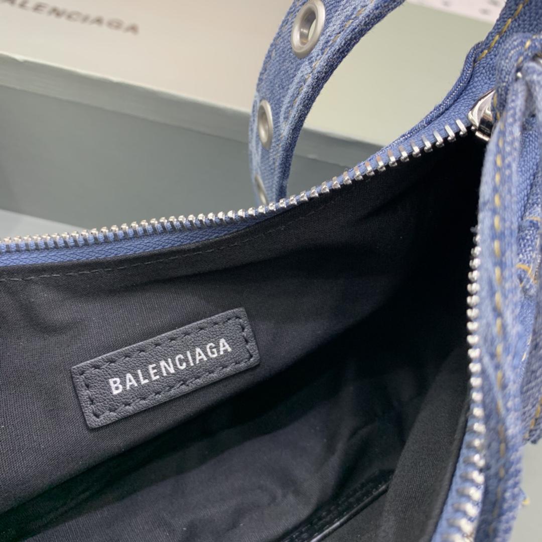 Balenciaga Le Cagole XS Shoulder Bag BB Monogram Bleached Denim In Blue   (26-12-6cm) - PerfectKickZ
