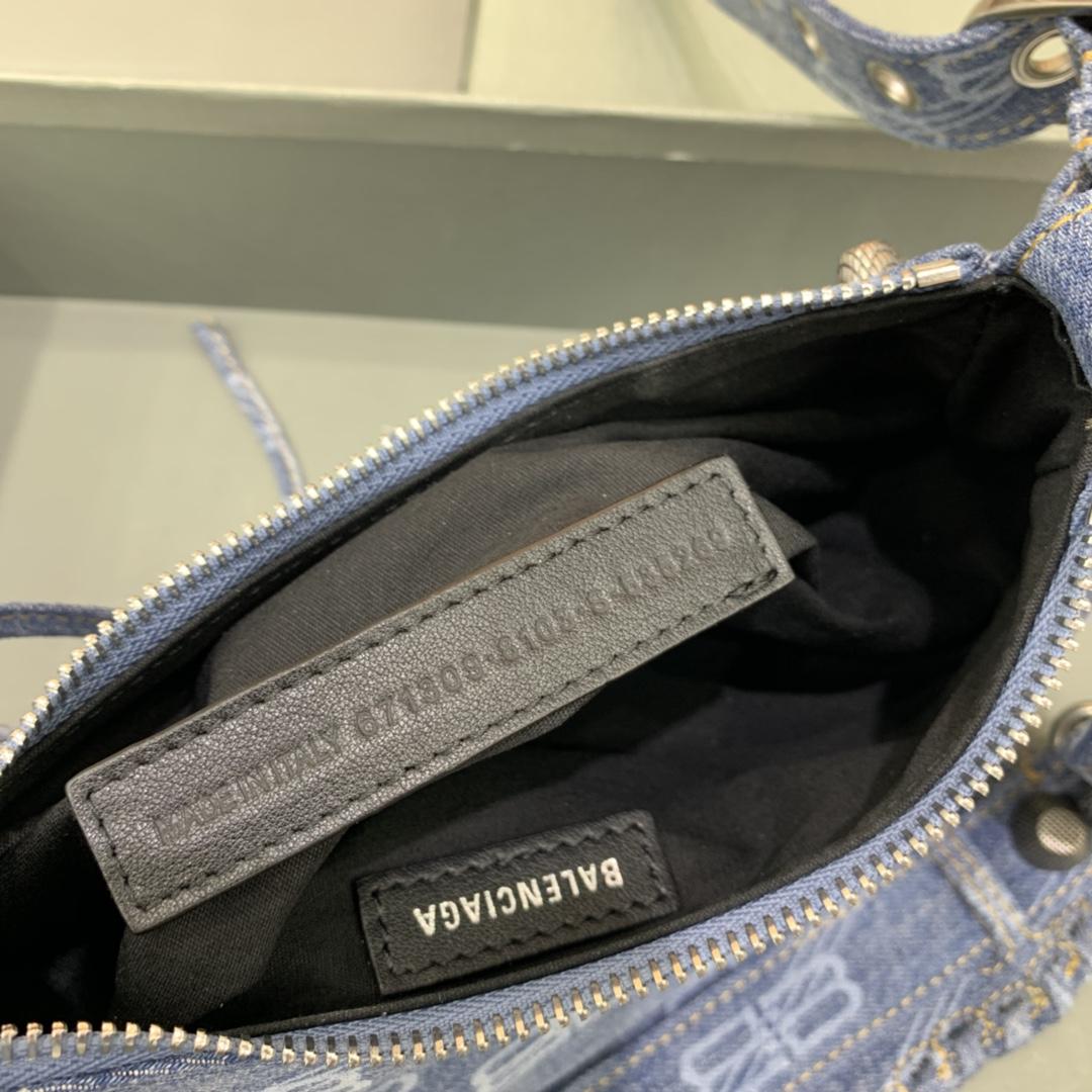 Balenciaga Le Cagole XS Shoulder Bag BB Monogram Bleached Denim In Blue   (26-12-6cm) - PerfectKickZ