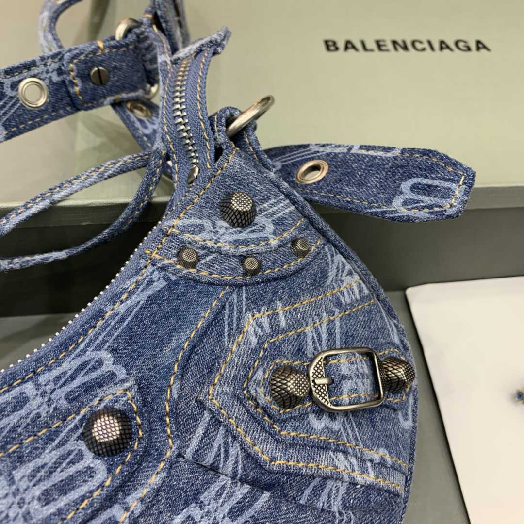 Balenciaga Le Cagole XS Shoulder Bag BB Monogram Bleached Denim In Blue   (26-12-6cm) - PerfectKickZ
