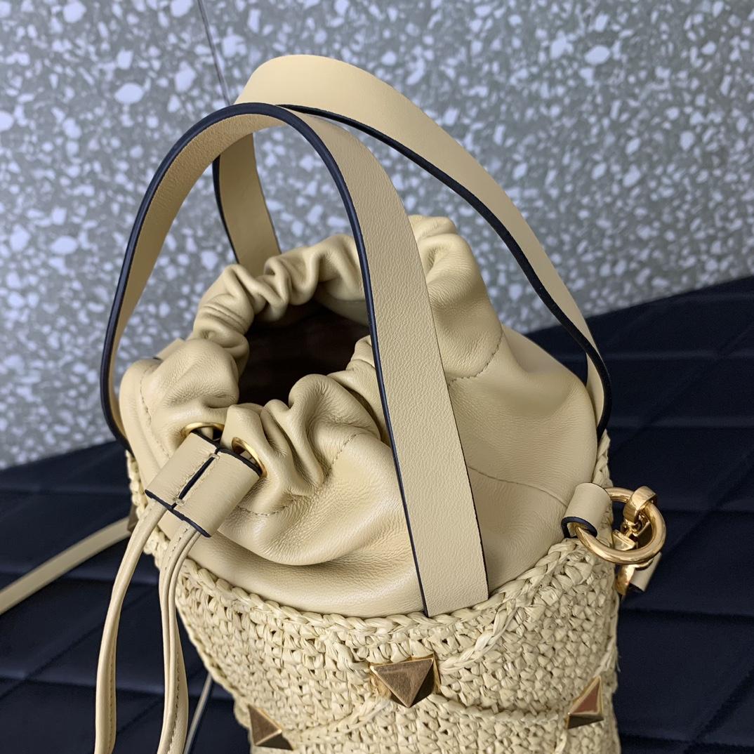 Valenti  Roman Stud Raffia Bucket Bag - PerfectKickZ