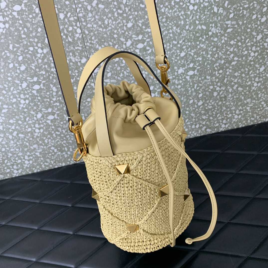 Valenti  Roman Stud Raffia Bucket Bag - PerfectKickZ