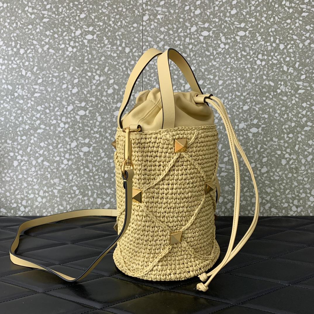 Valenti  Roman Stud Raffia Bucket Bag - PerfectKickZ
