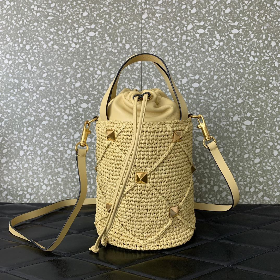 Valenti  Roman Stud Raffia Bucket Bag - PerfectKickZ