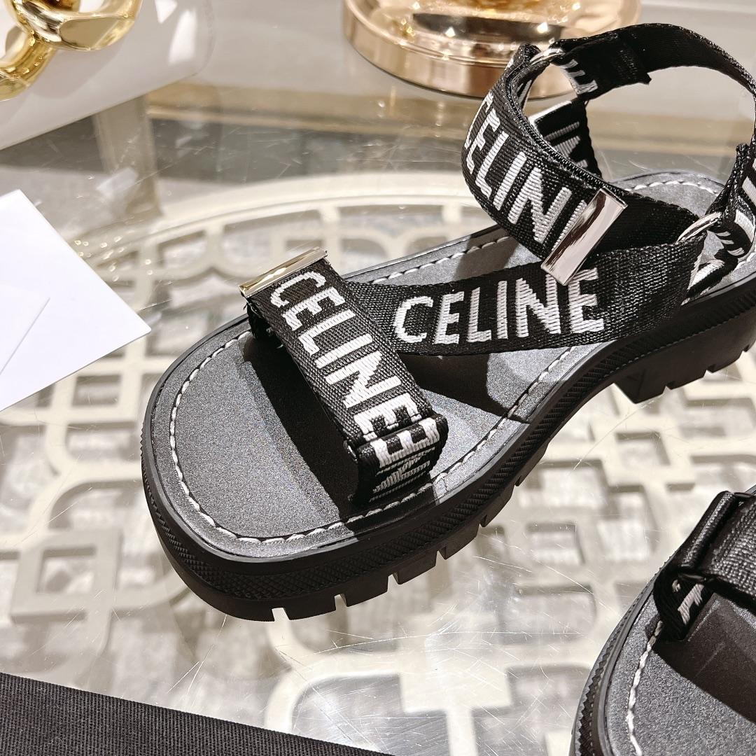 Celine Leo Strappy Sandal In With ''Celine'' Jacquard Black / White - PerfectKickZ