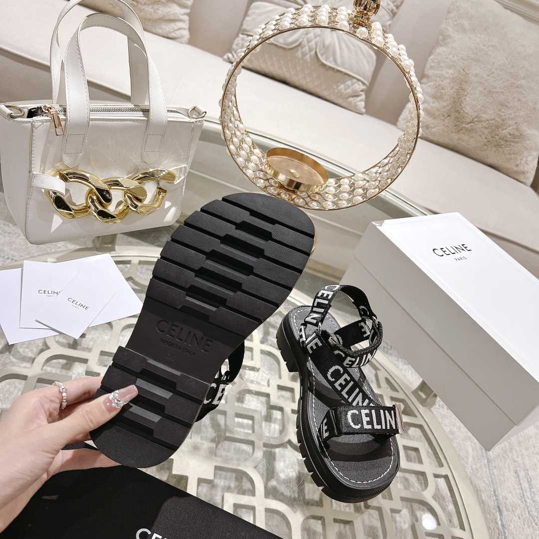 Celine Leo Strappy Sandal In With ''Celine'' Jacquard Black / White - PerfectKickZ