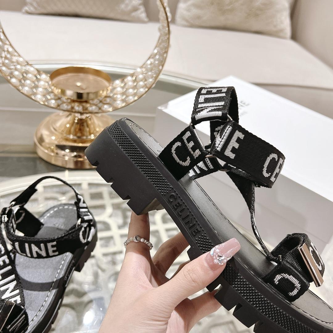 Celine Leo Strappy Sandal In With ''Celine'' Jacquard Black / White - PerfectKickZ