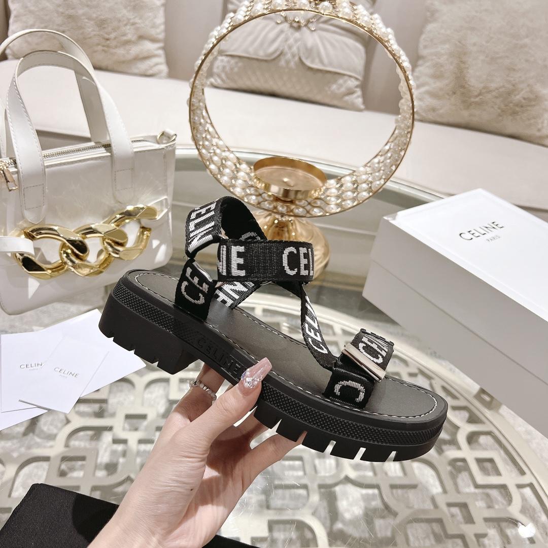 Celine Leo Strappy Sandal In With ''Celine'' Jacquard Black / White - PerfectKickZ