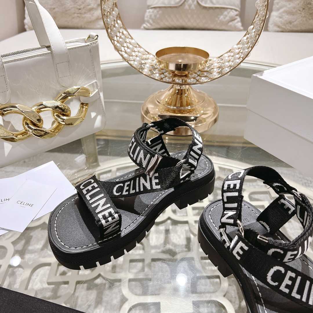 Celine Leo Strappy Sandal In With ''Celine'' Jacquard Black / White - PerfectKickZ