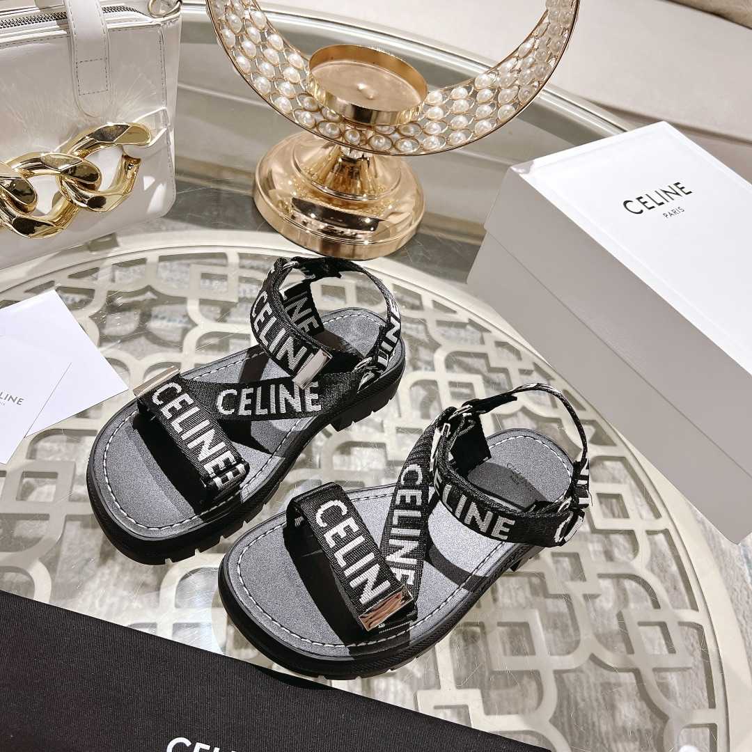 Celine Leo Strappy Sandal In With ''Celine'' Jacquard Black / White - PerfectKickZ