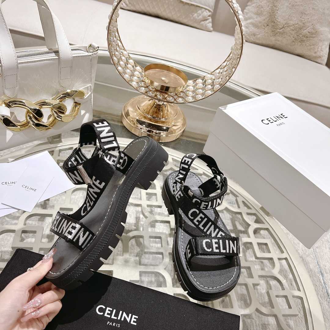 Celine Leo Strappy Sandal In With ''Celine'' Jacquard Black / White - PerfectKickZ