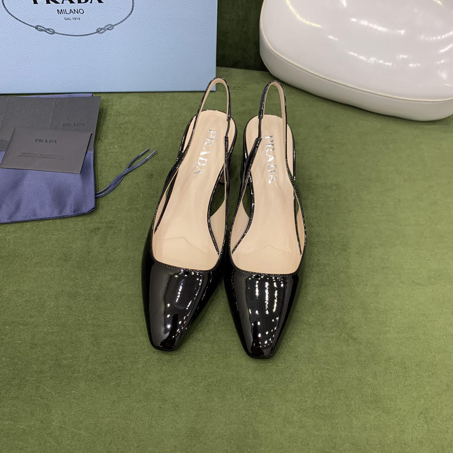 Prada Patent-leather Slingback Pumps - 