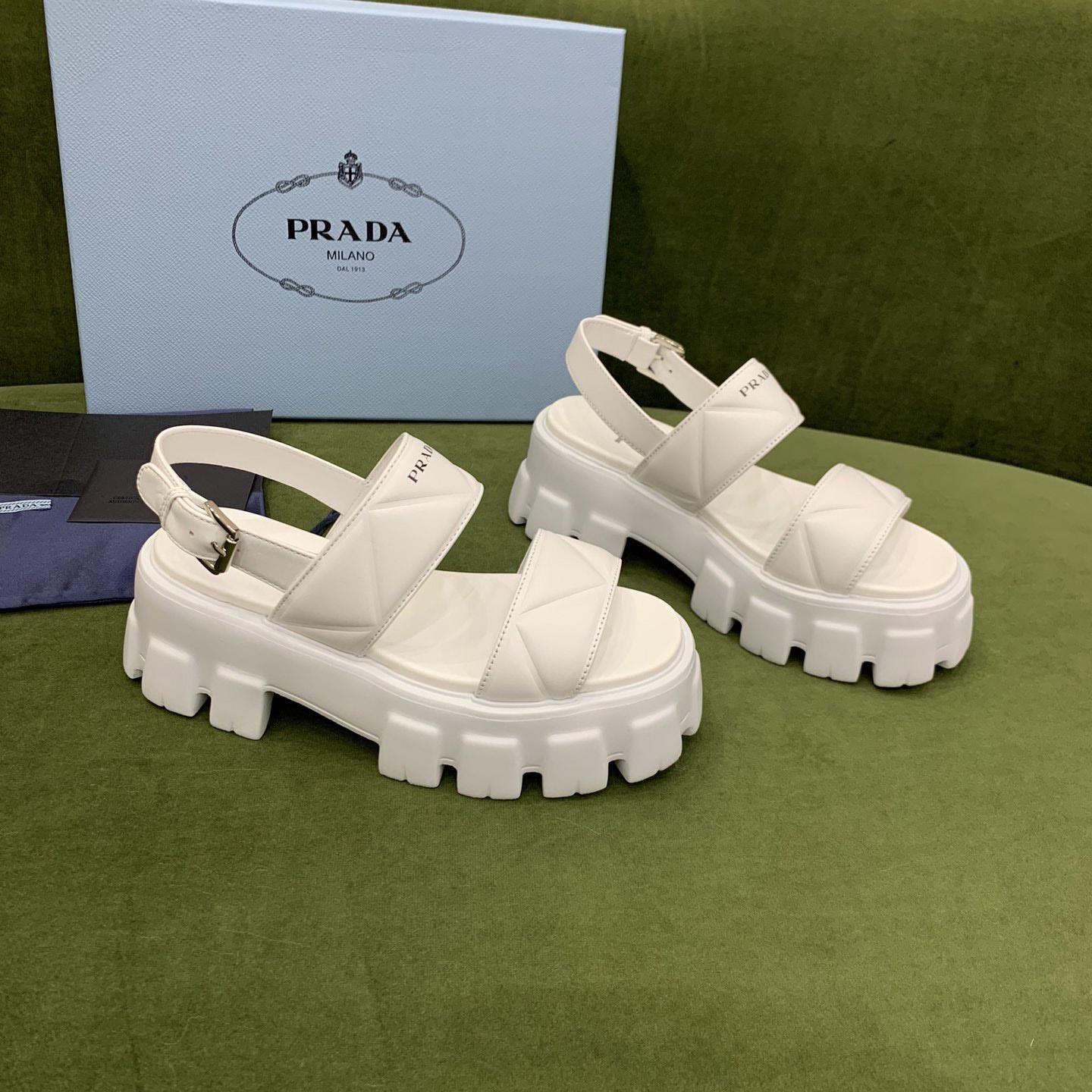 Prada Monolith Leather Sandals - PerfectKickZ