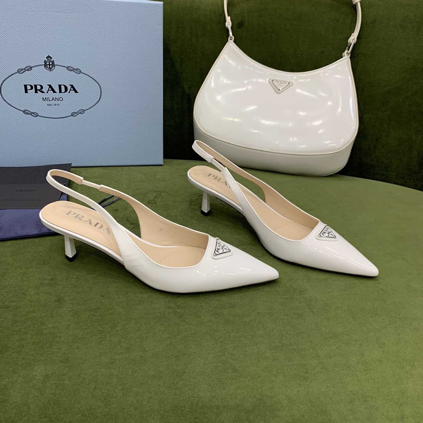 Prada Patent-leather Slingback Pumps - PerfectKickZ