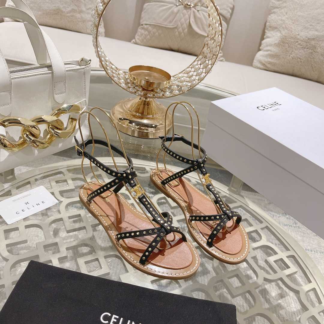 Celine Taillat Flat Sandal With Studs In Calfskin - Vegetal Tanning & Studs Black - 