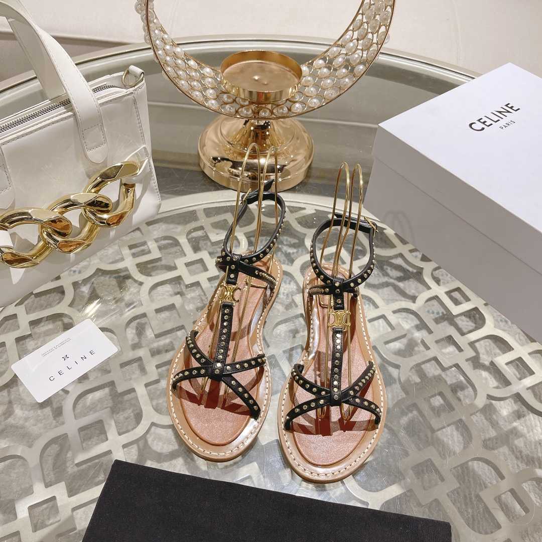 Celine Taillat Flat Sandal With Studs In Calfskin - Vegetal Tanning & Studs Black - PerfectKickZ