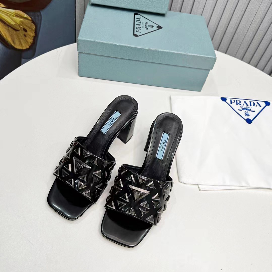 Prada Studded Metallic Leather Mules - PerfectKickZ