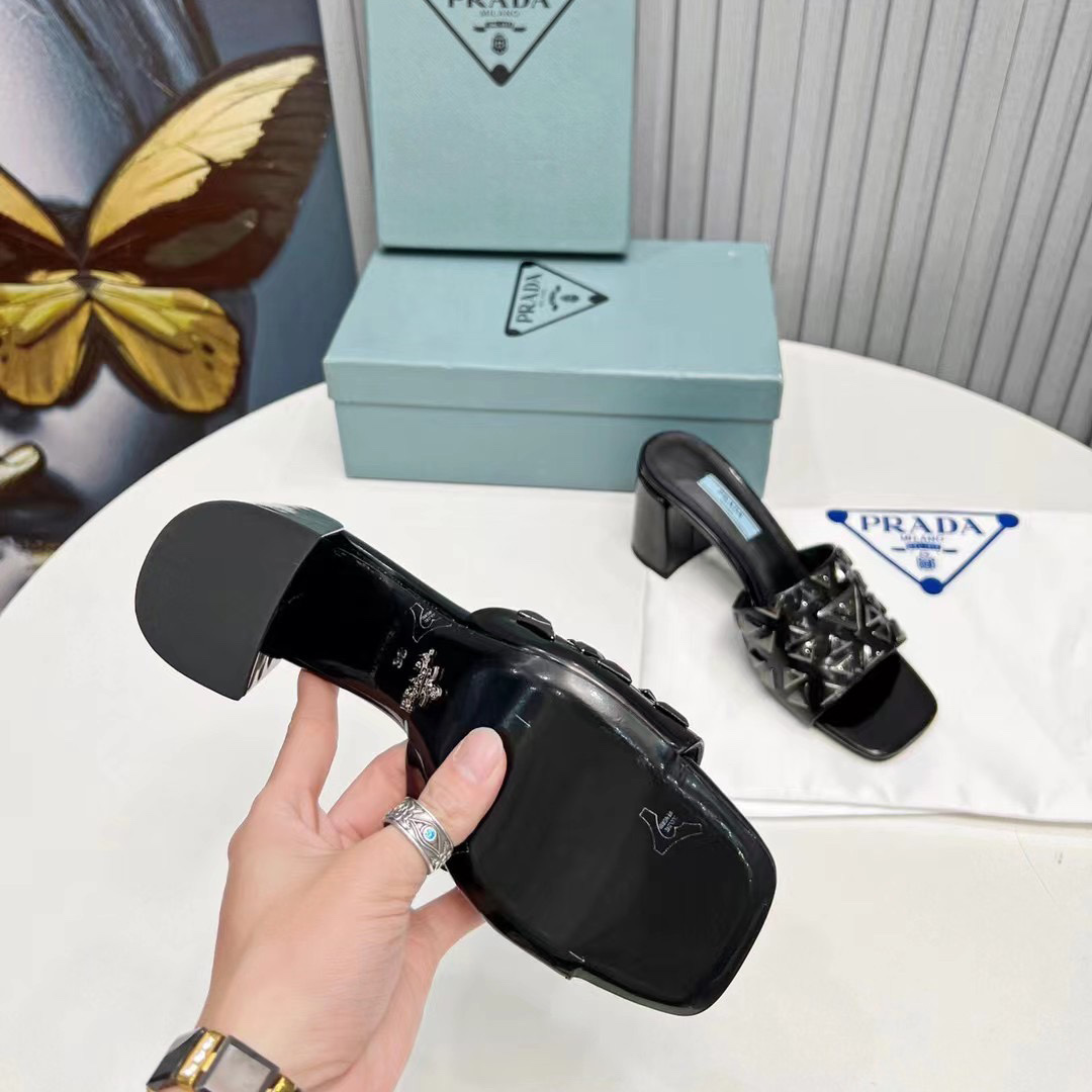 Prada Studded Metallic Leather Mules - PerfectKickZ