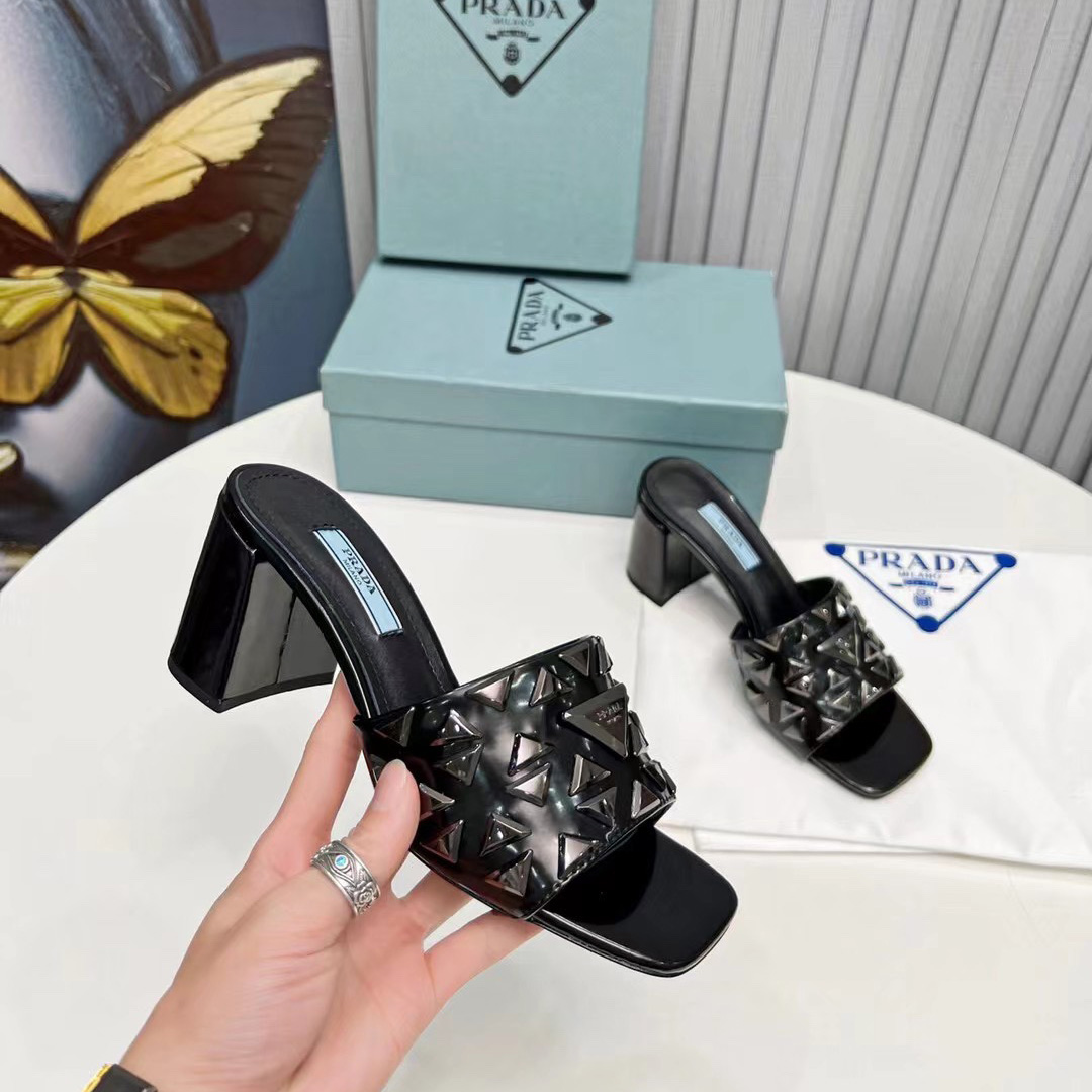 Prada Studded Metallic Leather Mules - PerfectKickZ