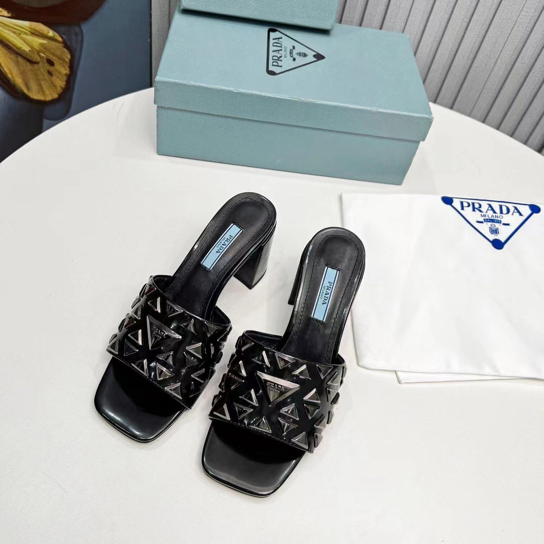 Prada Studded Metallic Leather Mules - PerfectKickZ