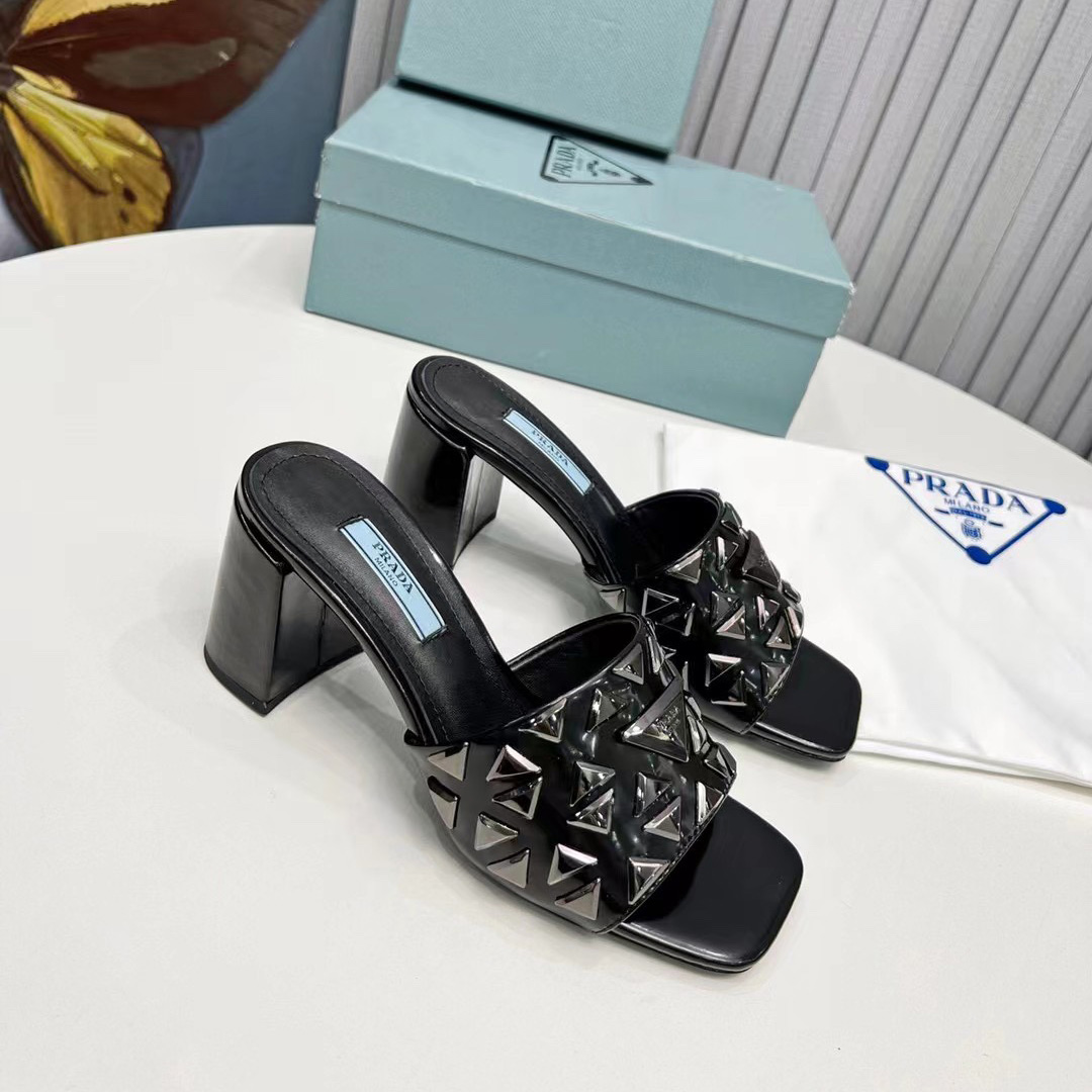 Prada Studded Metallic Leather Mules - PerfectKickZ
