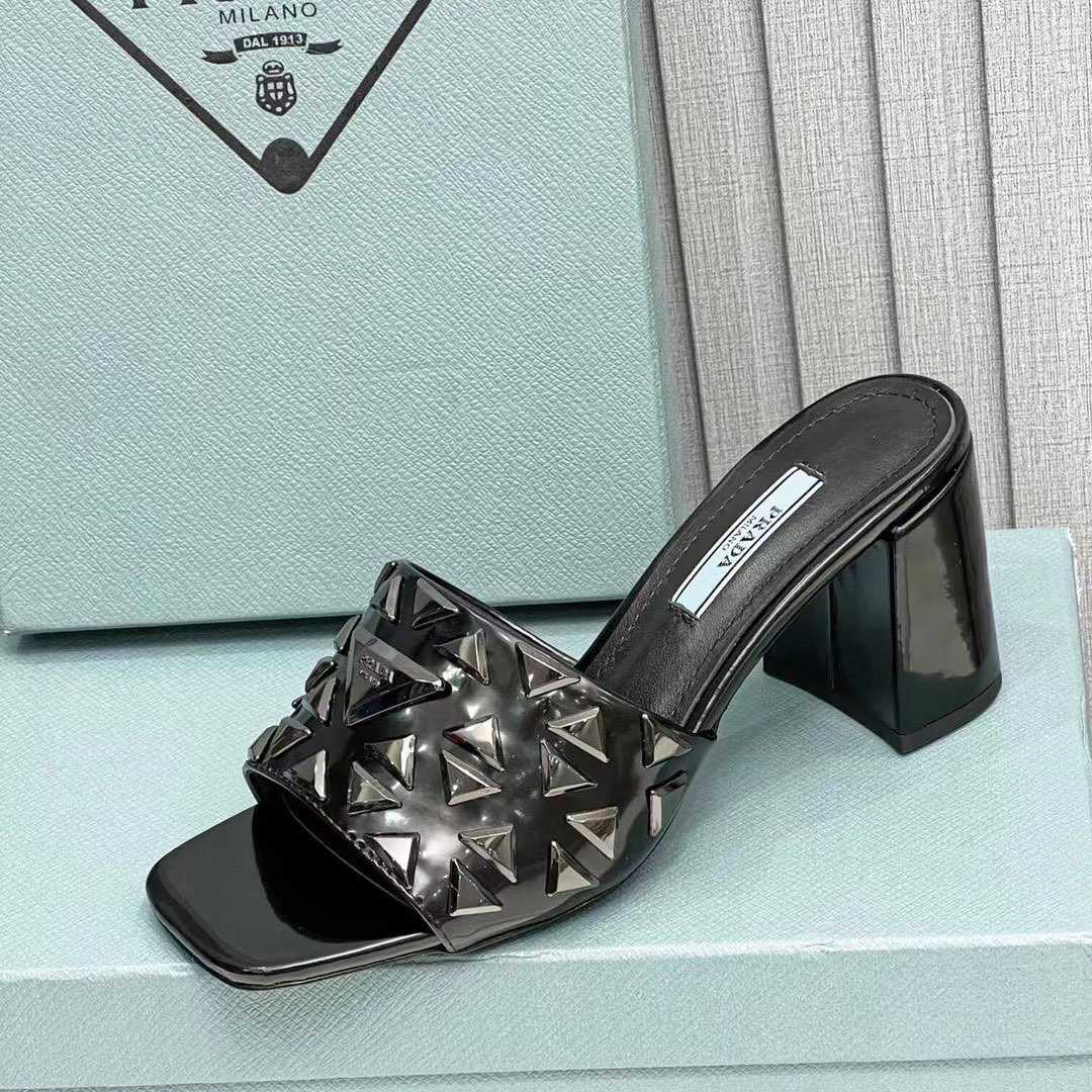 Prada Studded Metallic Leather Mules - PerfectKickZ