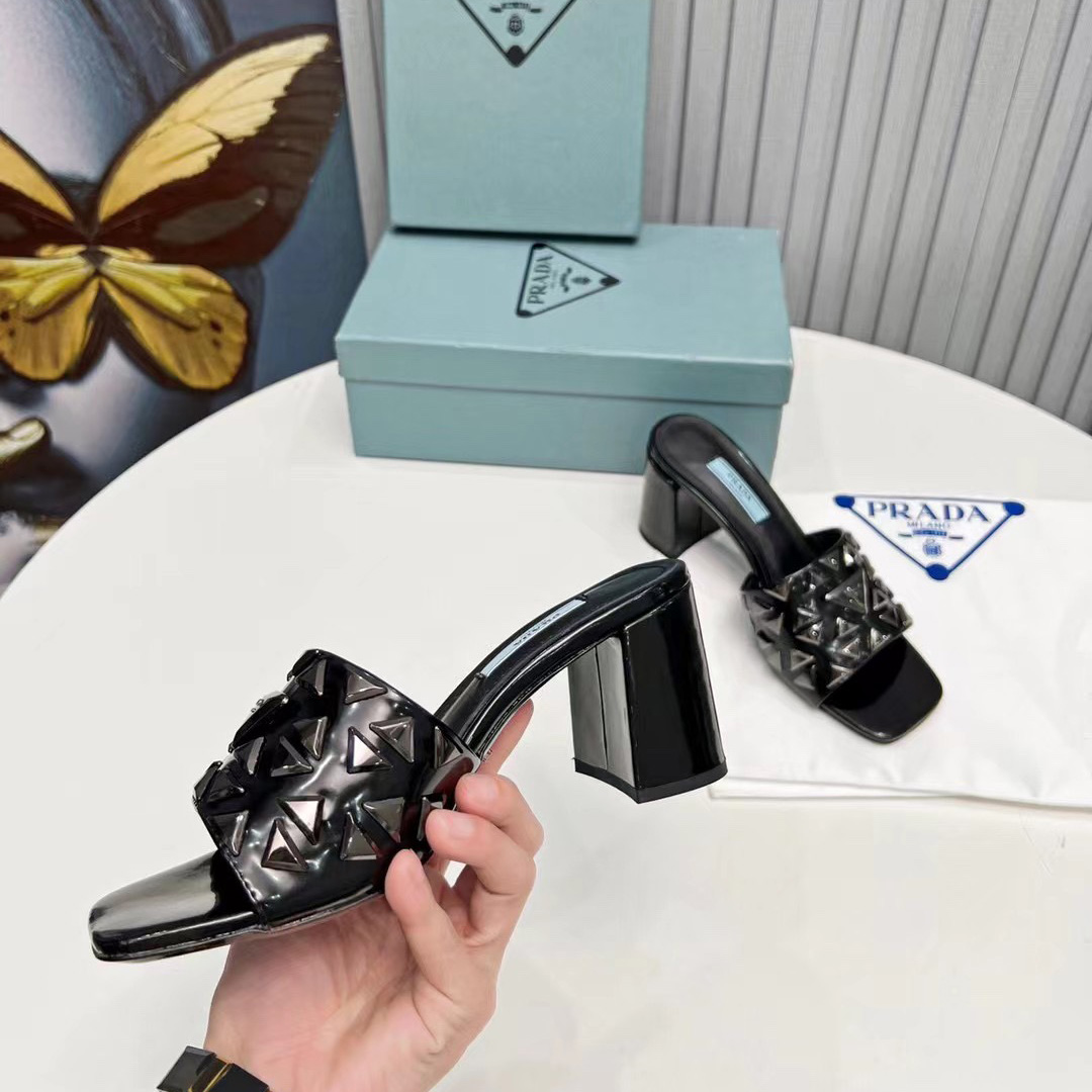 Prada Studded Metallic Leather Mules - PerfectKickZ