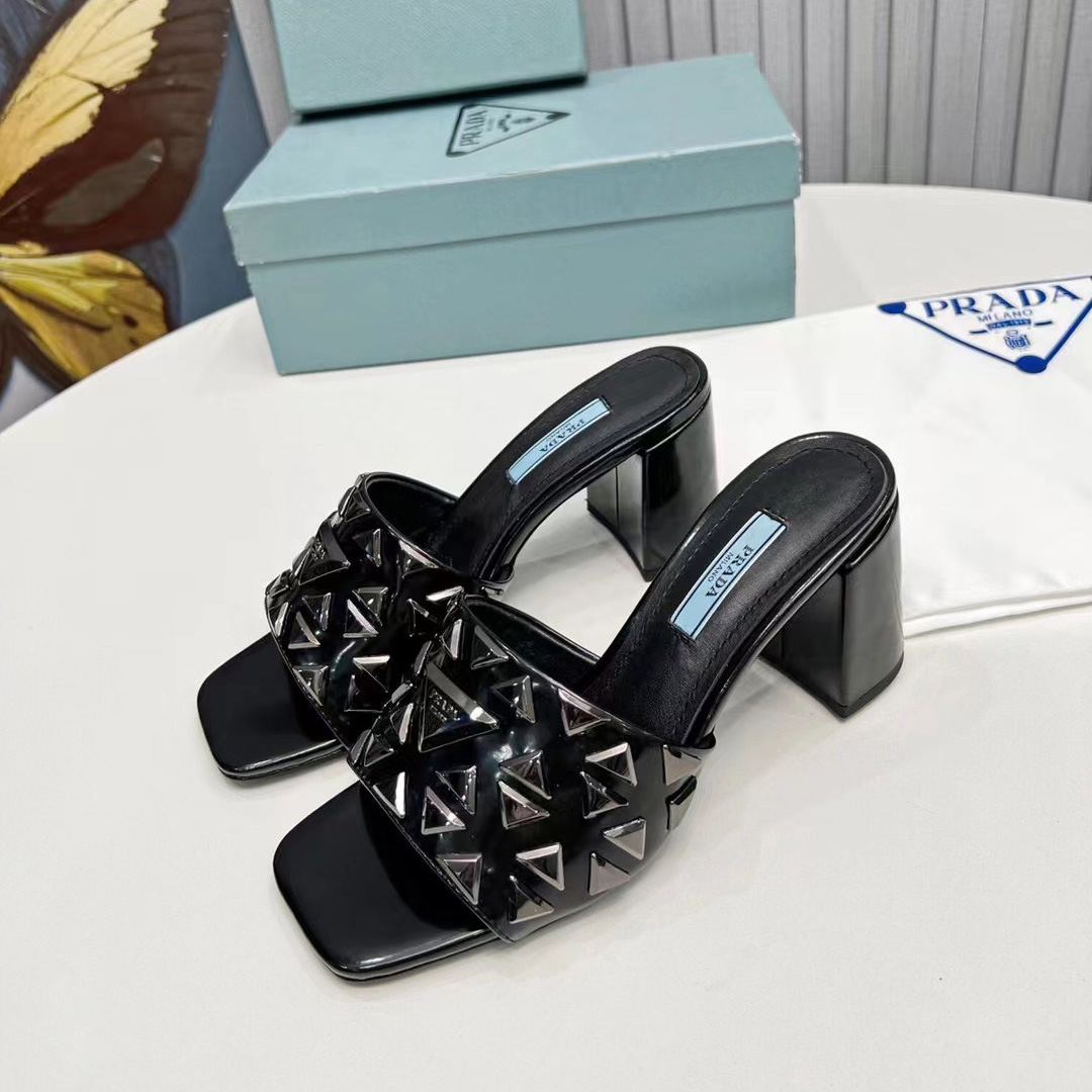 Prada Studded Metallic Leather Mules - PerfectKickZ