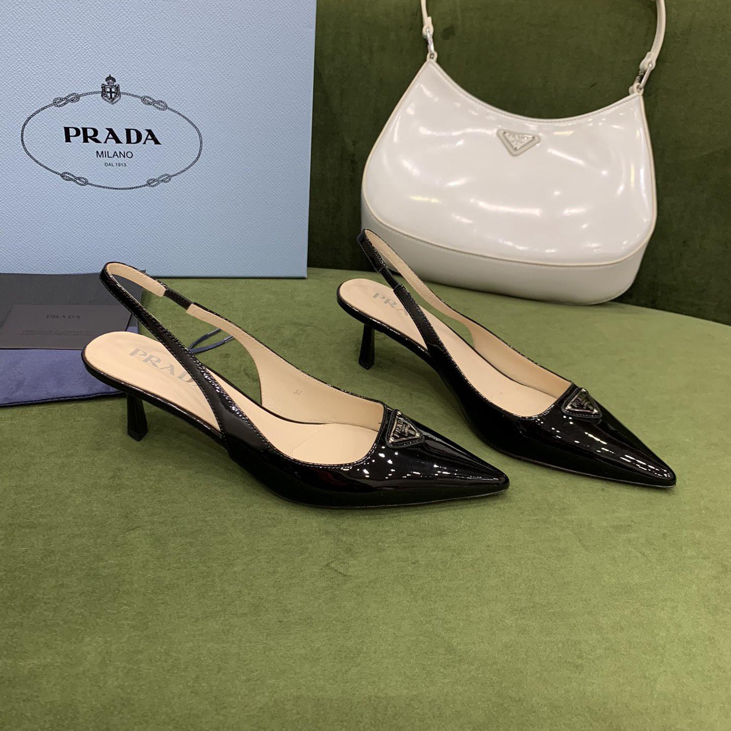 Prada Patent-leather Slingback Pumps - PerfectKickZ