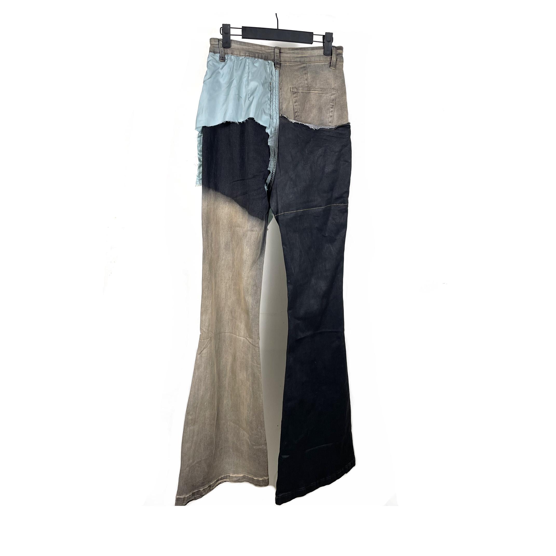 Rick Owens Asymmetric Patchwork Flared Jeans - PerfectKickZ