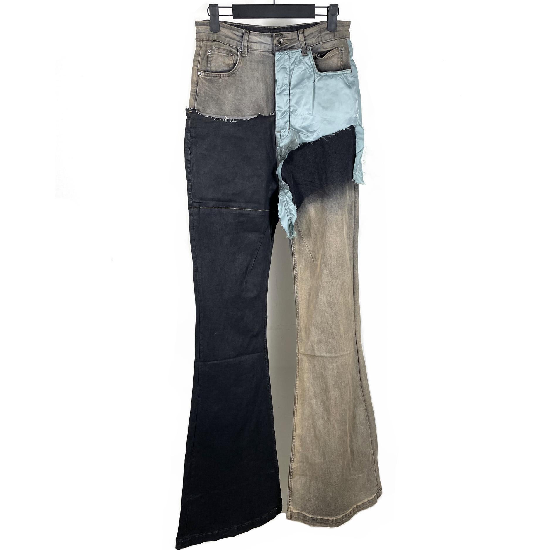 Rick Owens Asymmetric Patchwork Flared Jeans - PerfectKickZ