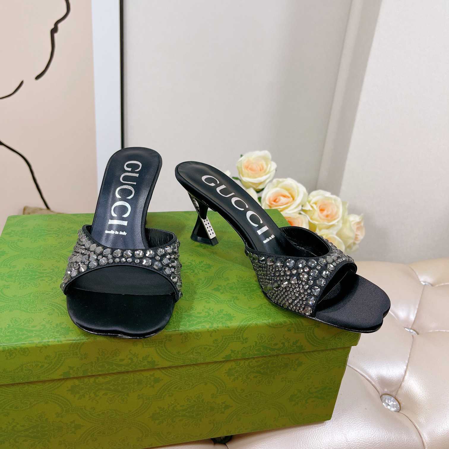 Gucci Women's Slide Sandal With Crystals - PerfectKickZ