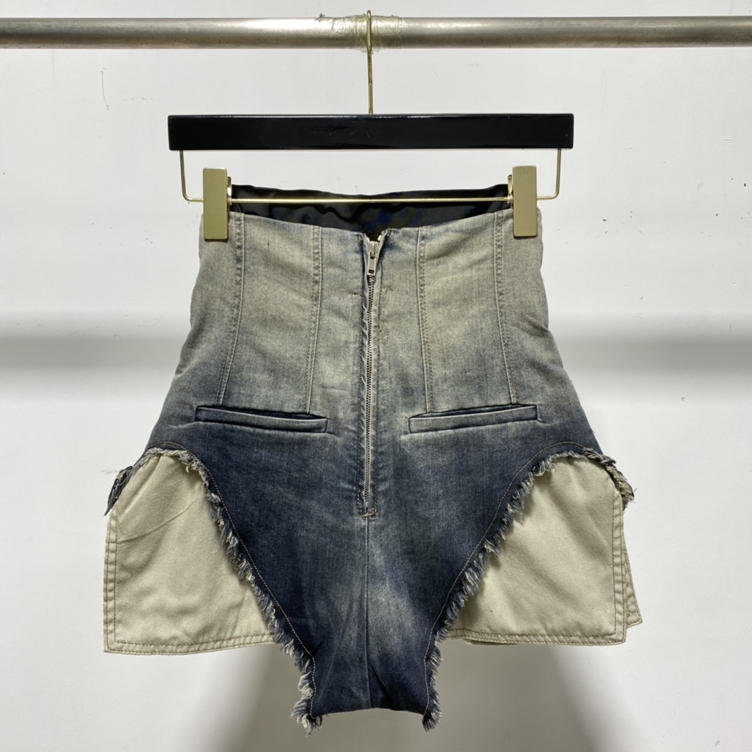 Rick Owens High Cut Denim Shorts - PerfectKickZ