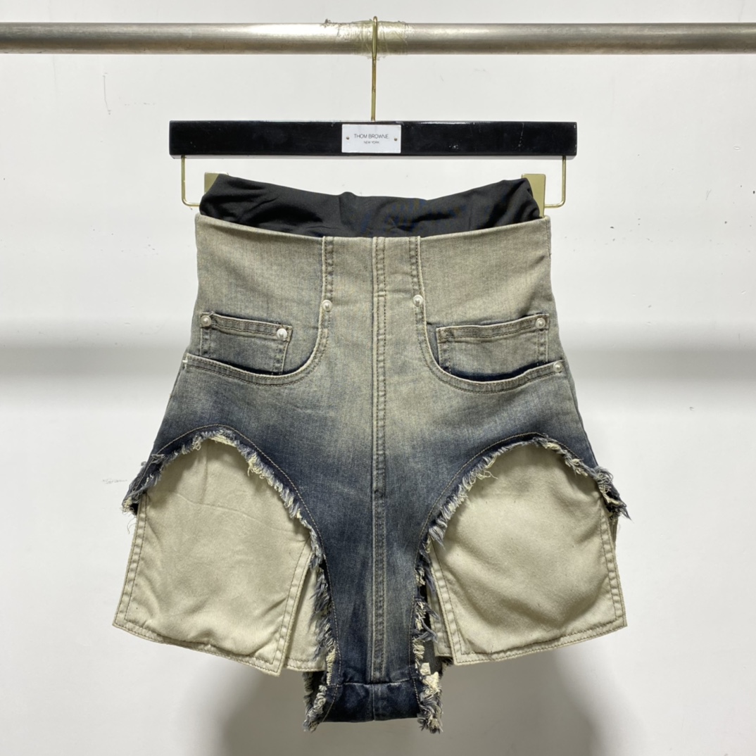 Rick Owens High Cut Denim Shorts - PerfectKickZ
