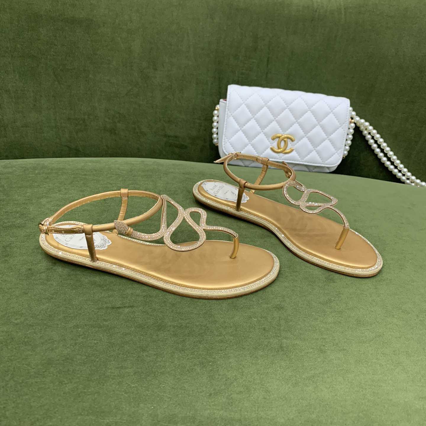 Rene Caovilla Snake Crystal Embellished Flat Sandals - PerfectKickZ